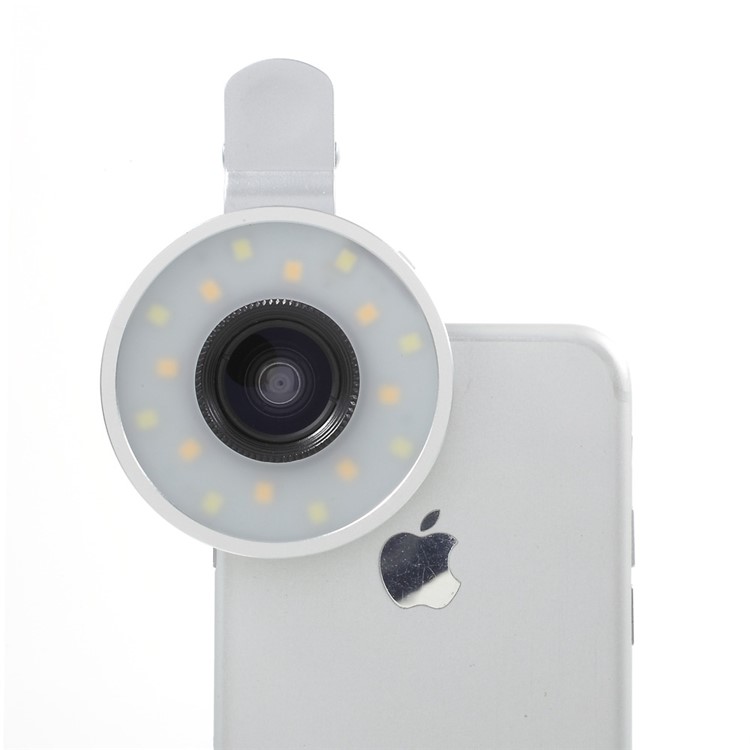PICKOGEN Universal Selfie LED Fill-in Lights Clip-on Lens Kit 0.65X Wide Angle + 15X Macro Lens - Silver Color-2