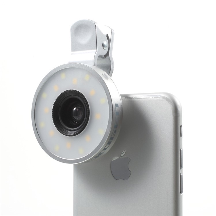 PICKOGEN Universal Selfie LED Fill-in Lights Clip-on Lens Kit 0.65X Wide Angle + 15X Macro Lens - Silver Color-3