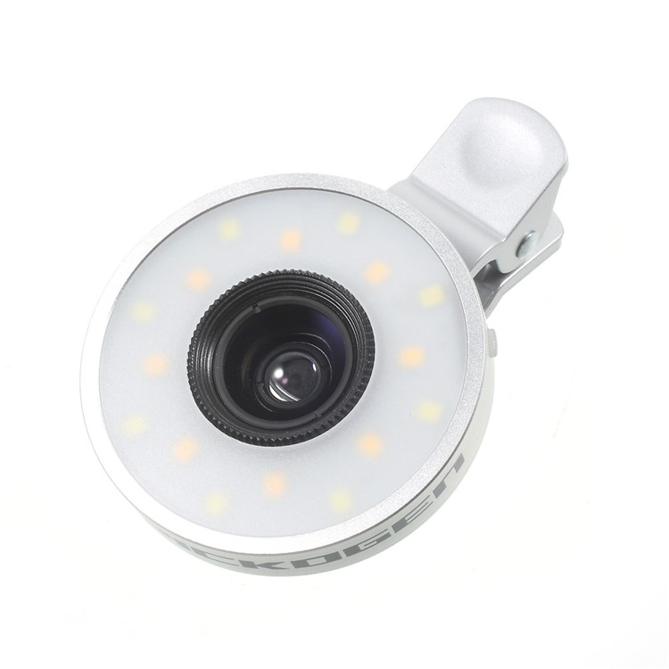 PICKOGEN Universal Selfie LED Fill-in Lights Clip-on Lens Kit 0.65X Wide Angle + 15X Macro Lens - Silver Color-6