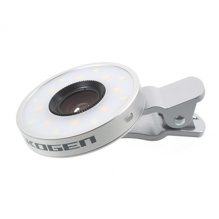 PICKOGEN Universal Selfie LED Fill-in Lights Clip-on Lens Kit 0.65X Wide Angle + 15X Macro Lens - Silver Color-7