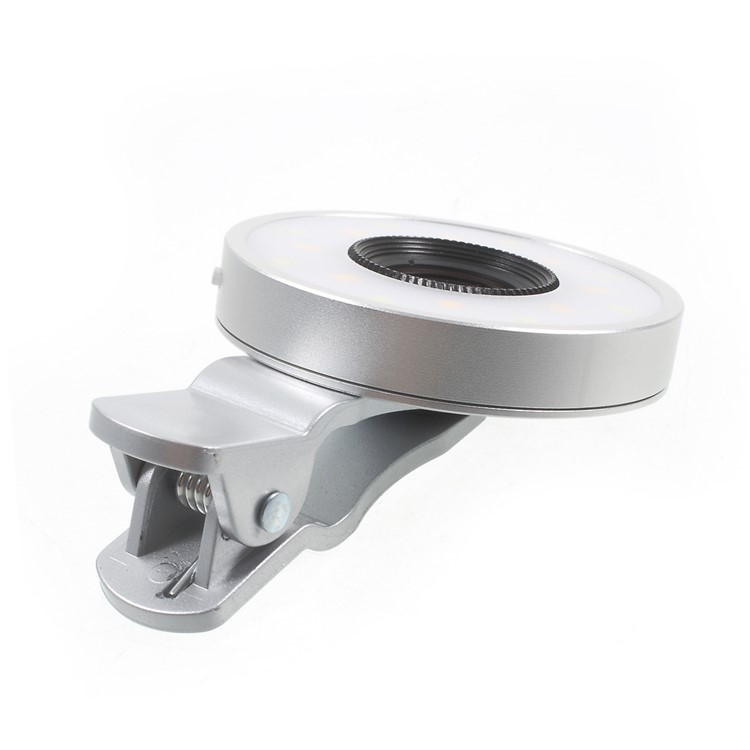 PICKOGEN Universal Selfie LED Fill-in Lights Clip-on Lens Kit 0.65X Wide Angle + 15X Macro Lens - Silver Color-8