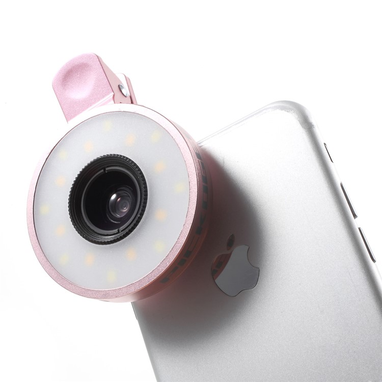 PICKOGEN Universal 2-in-1 Lens Kit 0.65X Wide Angle + 15X Macro Lens with Selfie LED Fill-in Lights - Pink-1