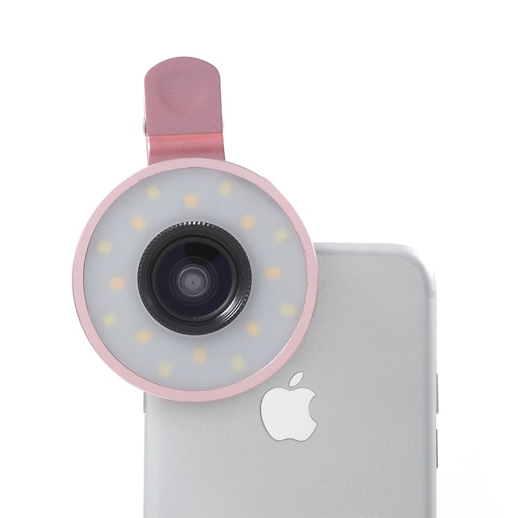PICKOGEN Universal 2-in-1 Lens Kit 0.65X Wide Angle + 15X Macro Lens with Selfie LED Fill-in Lights - Pink-2