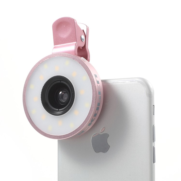 PICKOGEN Universal 2-in-1 Lens Kit 0.65X Wide Angle + 15X Macro Lens with Selfie LED Fill-in Lights - Pink-3
