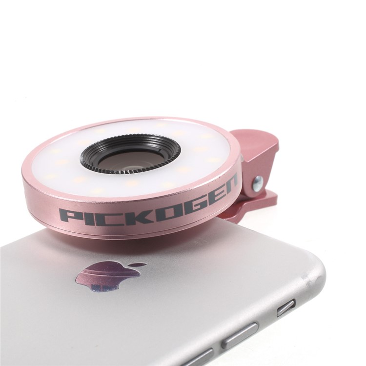 PICKOGEN Universal 2-in-1 Lens Kit 0.65X Wide Angle + 15X Macro Lens with Selfie LED Fill-in Lights - Pink-5