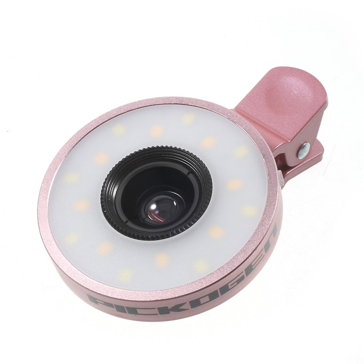 PICKOGEN Universal 2-in-1 Lens Kit 0.65X Wide Angle + 15X Macro Lens with Selfie LED Fill-in Lights - Pink-6