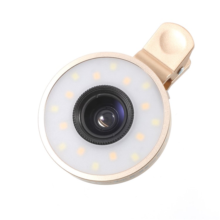 PICKOGEN Universal Clip-on Camera Lens Kit 0.65X Wide Angle + 15X Macro Lens with Selfie LED Fill-in Lights - Gold Color-5