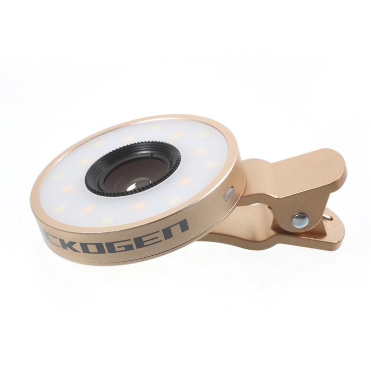 PICKOGEN Universal Clip-on Camera Lens Kit 0.65X Wide Angle + 15X Macro Lens with Selfie LED Fill-in Lights - Gold Color-6