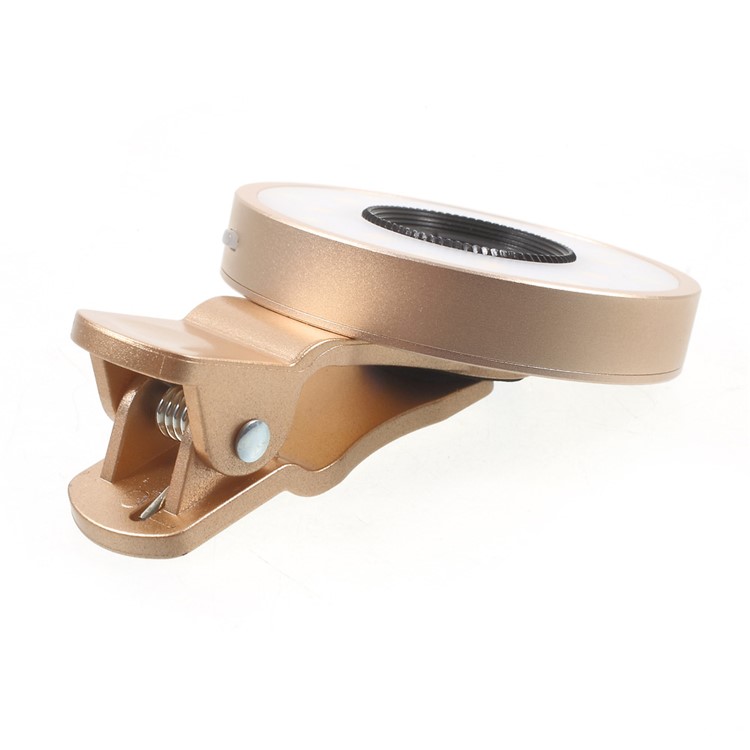 PICKOGEN Universal Clip-on Camera Lens Kit 0.65X Wide Angle + 15X Macro Lens with Selfie LED Fill-in Lights - Gold Color-7
