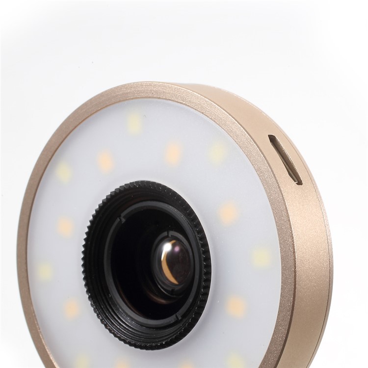 PICKOGEN Universal Clip-on Camera Lens Kit 0.65X Wide Angle + 15X Macro Lens with Selfie LED Fill-in Lights - Gold Color-9