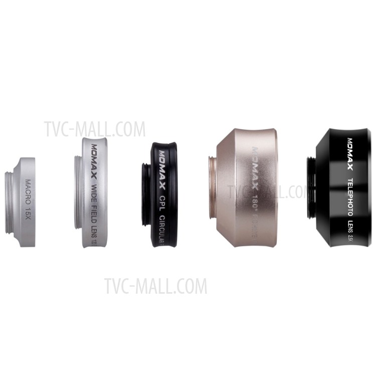 MOMAX X-Lens 5-in-1 2.5X Teleconverter + 120° Wide Angle + 15X Macro + 180° Fisheye Lens + CPL Filter Kit-18