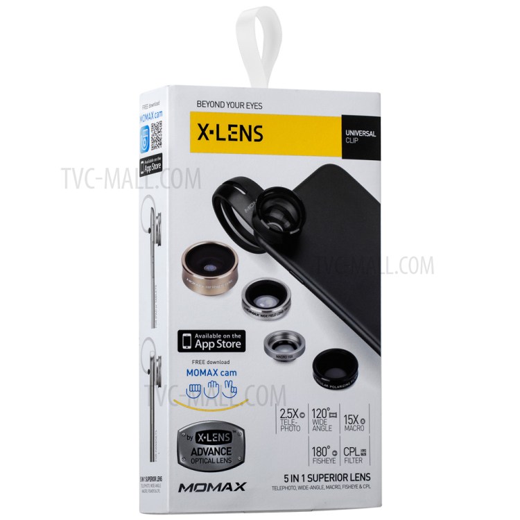 MOMAX X-Lens 5-in-1 2.5X Teleconverter + 120° Wide Angle + 15X Macro + 180° Fisheye Lens + CPL Filter Kit-23