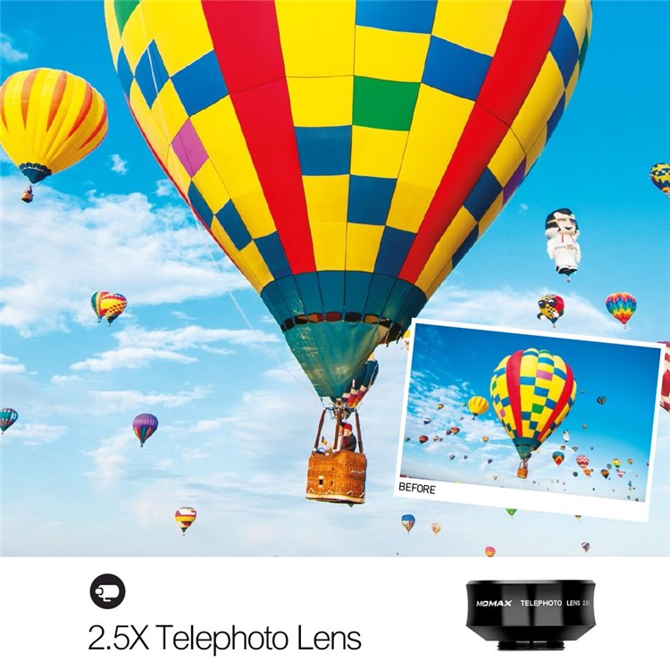 MOMAX X-Lens 5-in-1 2.5X Teleconverter + 120° Wide Angle + 15X Macro + 180° Fisheye Lens + CPL Filter Kit-6