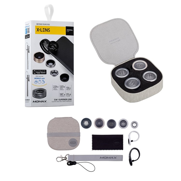 MOMAX X-Lens 5-in-1 2.5X Teleconverter + 120° Wide Angle + 15X Macro + 180° Fisheye Lens + CPL Filter Kit-7