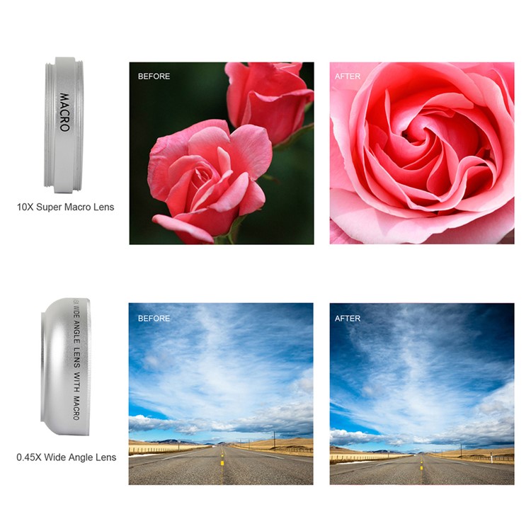 2-in-1 Professional HD Camera Lens Kit Clip-on Macro Lens & Wide Angle Lens for iPhone 7 Etc. - Silver-3