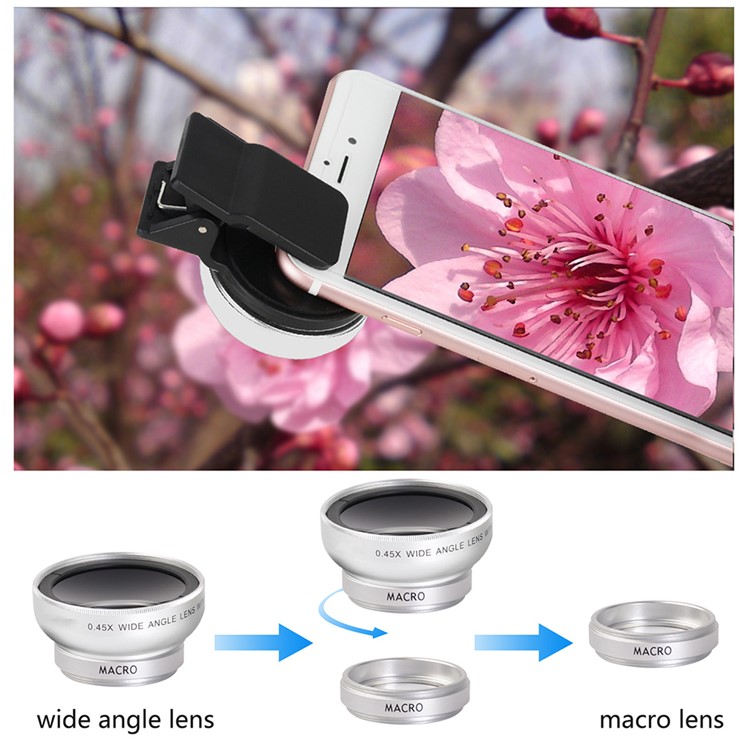 2-in-1 Professional HD Camera Lens Kit Clip-on Macro Lens & Wide Angle Lens for iPhone 7 Etc. - Silver-4