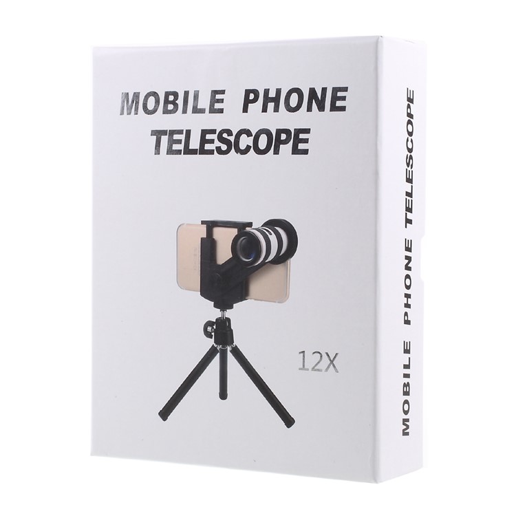 12X Optical Telescope Universal Camera Lens with Tripod, Phone Clamp Range: 55 - 85mm-12