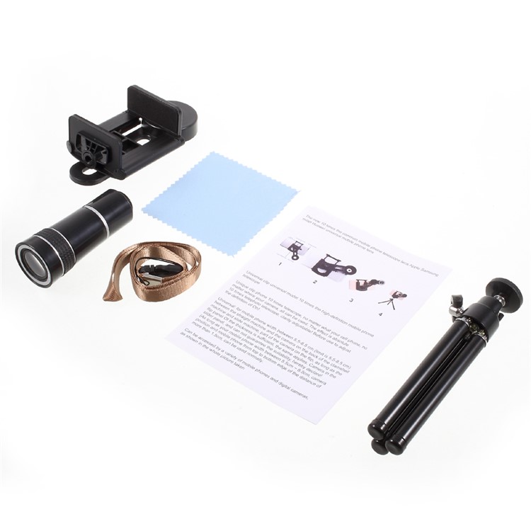 Universal 10X Mobile Phone Telescope Camera Lens with Tripod, Phone Clamp Range: 55 - 85mm-15