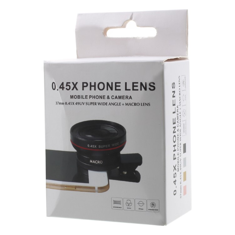 Universal Clip-on 37mm 0.45X Wide Angle Lens + Macro Lens 2-in-1 Mobile Phone Camera Lens Kit - Black-13