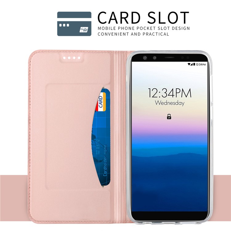Card Holder Auto-absorbed Leather Cell Phone Cover with Stand for Blu Vivo X - Rose Gold-5