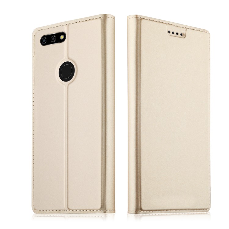 Card Holder Auto-absorbed Leather Cell Phone Shell with Stand for Blu Vivo X - Gold-1