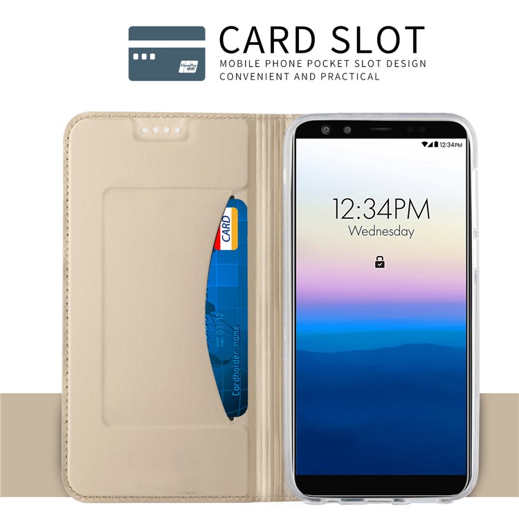 Card Holder Auto-absorbed Leather Cell Phone Shell with Stand for Blu Vivo X - Gold-5