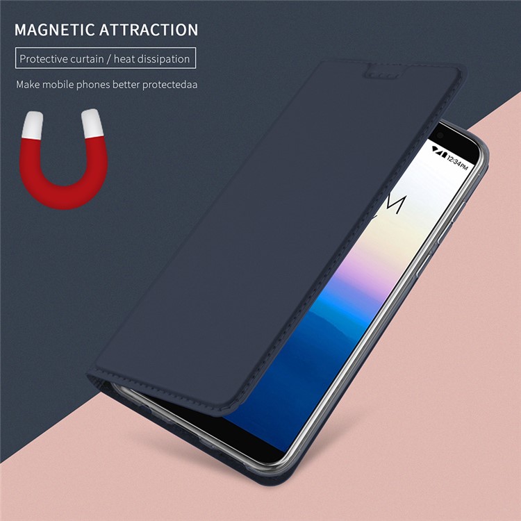 Card Holder Auto-absorbed Leather Cell Phone Casing with Stand for Blu Vivo X - Dark Blue-4