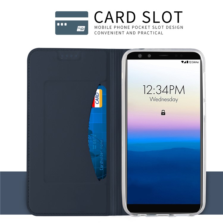 Card Holder Auto-absorbed Leather Cell Phone Casing with Stand for Blu Vivo X - Dark Blue-5