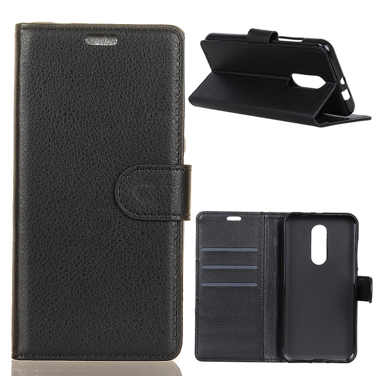 Litchi Skin Wallet Leather Stand Case for Vodafone Smart N9 - Black-1