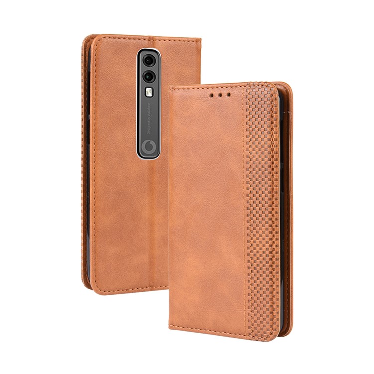 Auto-absorbed Vintage Style PU Leather Wallet Case for Vodafone Smart V10/VFD730 - Brown-10