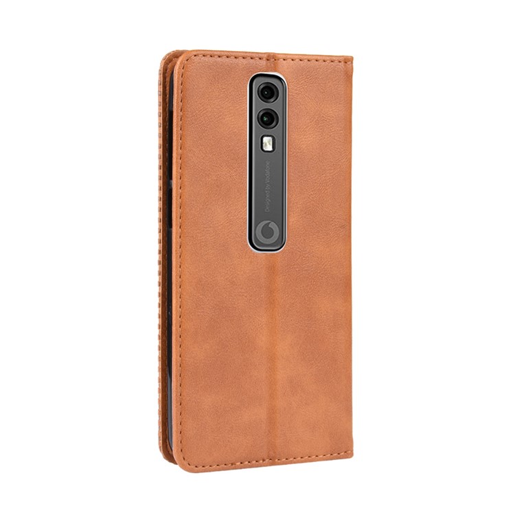 Auto-absorbed Vintage Style PU Leather Wallet Case for Vodafone Smart V10/VFD730 - Brown-9