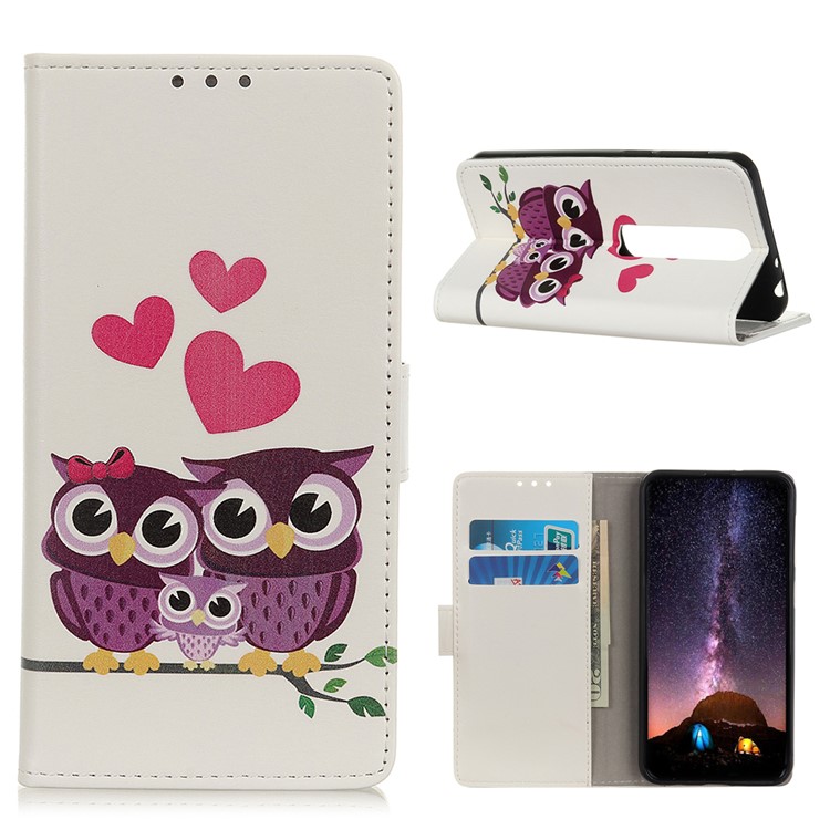 Pattern Printing Wallet Stand Leather Phone Case for Vodafone Smart N10 - Sweet Owl Family-1