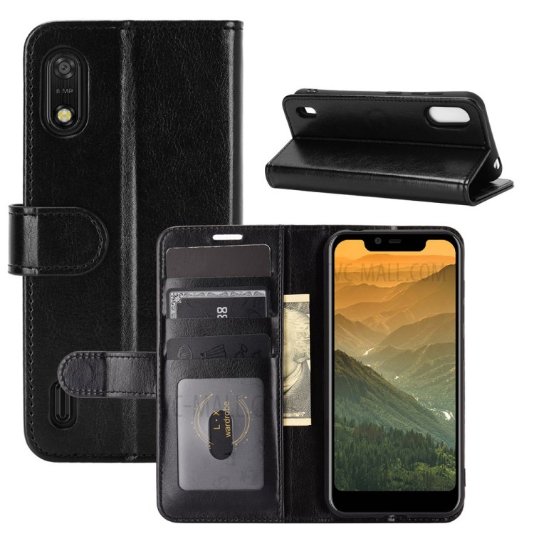 For Vodafone N11 Crazy Horse Texture Leather Wallet Case with Supporting Stand - Black-1