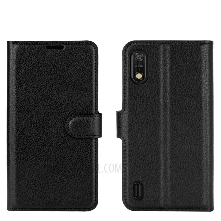 Litchi Grain Wallet Stand Leather Protective Phone Shell for Vodafone N11 - Black-5