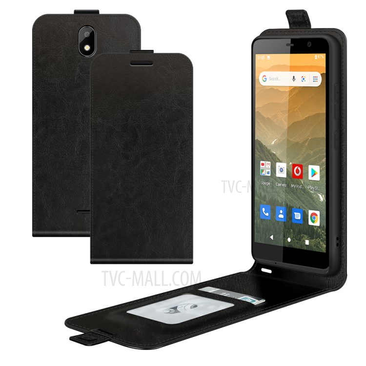 Crazy Horse Vertical Flip Leather Phone Case with Card Slot for Vodafone Smart E11 - Black-1