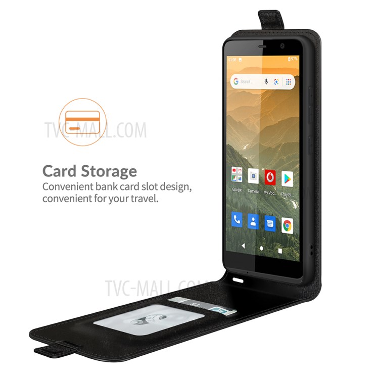 Crazy Horse Vertical Flip Leather Phone Case with Card Slot for Vodafone Smart E11 - Black-2