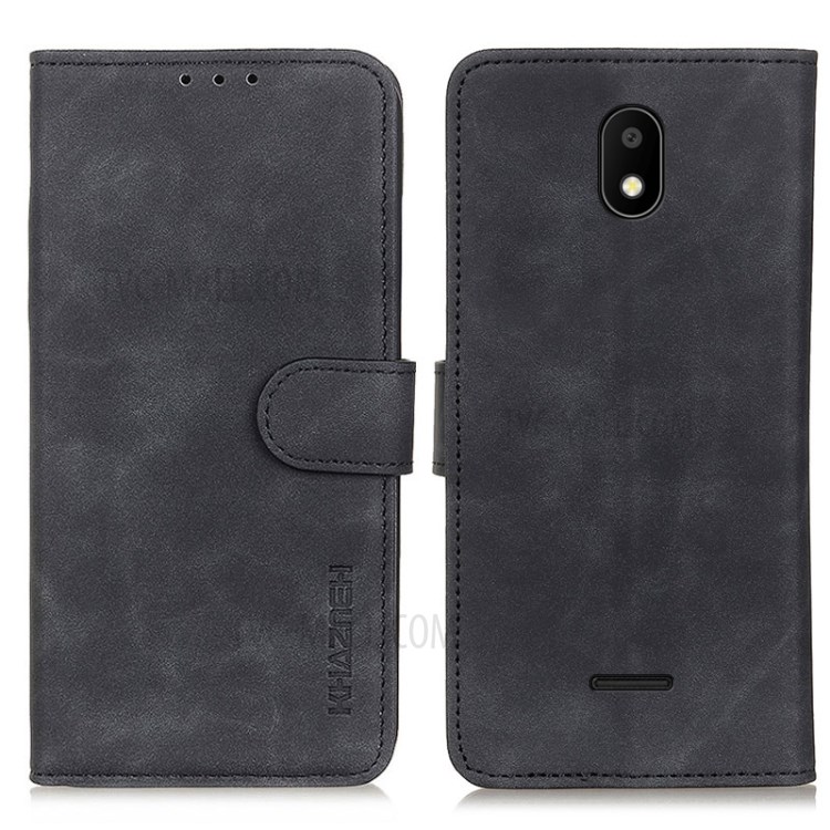 KHAZNEH Vintage Style Leather Wallet Stand Cover for Vodafone Smart E11 - Black-1
