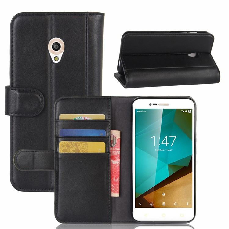Folio Split Leather Wallet Stand Phone Cover for Vodafone Smart prime 7 - Black-1