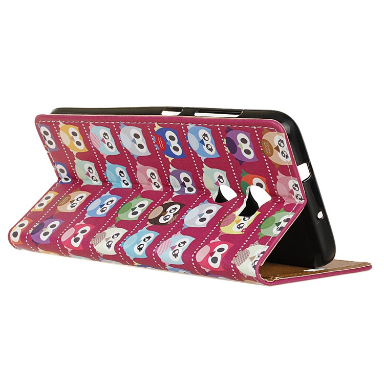 Pattern Printing Wallet Leather Stand Case for Vodafone Smart 8 - Purple Background Owls-3