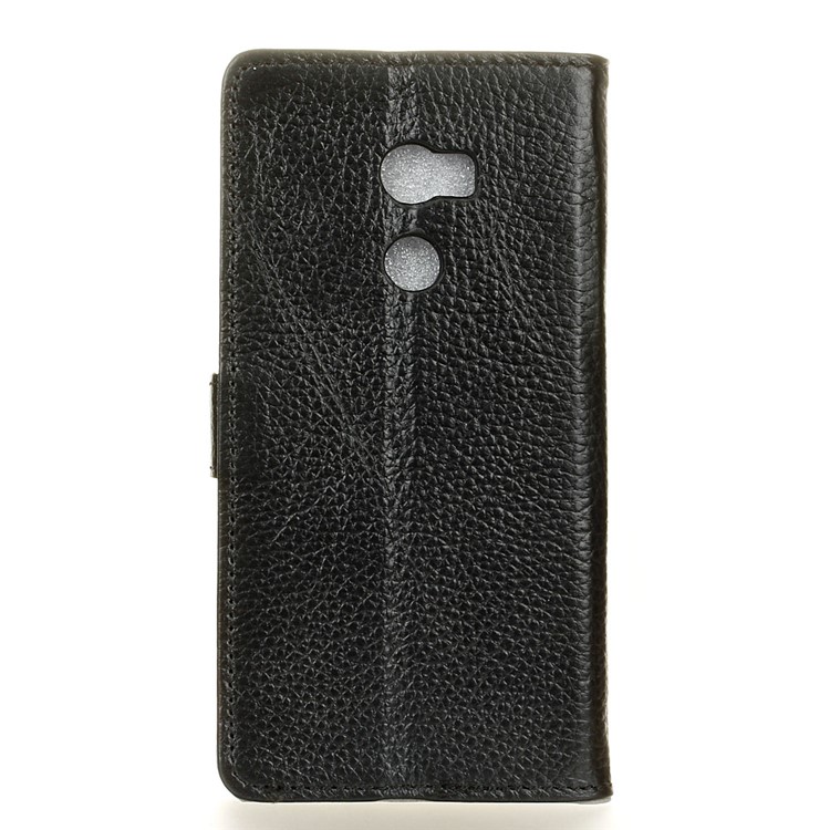 Litchi Texture Wallet Genuine Leather Stand Phone Case for Vodafone Smart 8 - Black-2