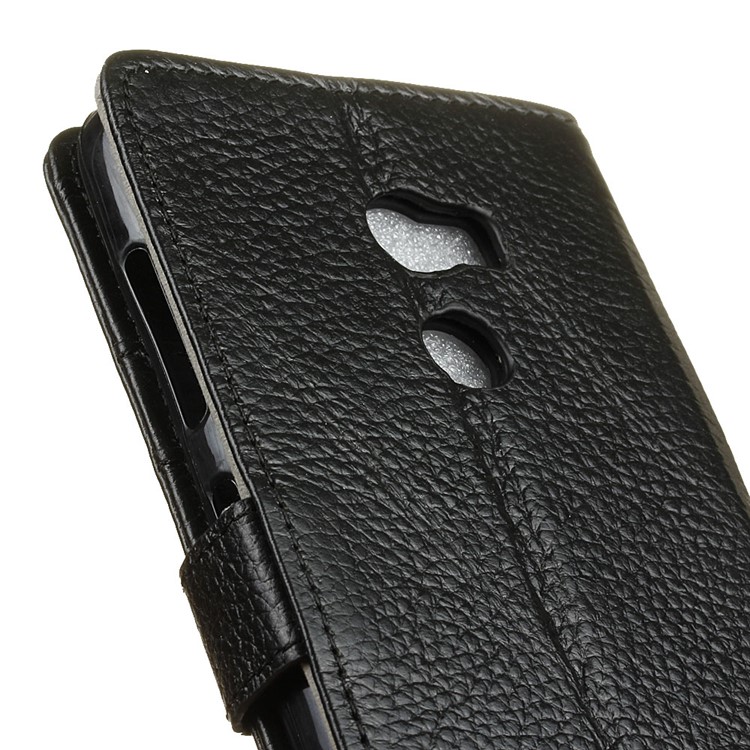 Litchi Texture Wallet Genuine Leather Stand Phone Case for Vodafone Smart 8 - Black-3