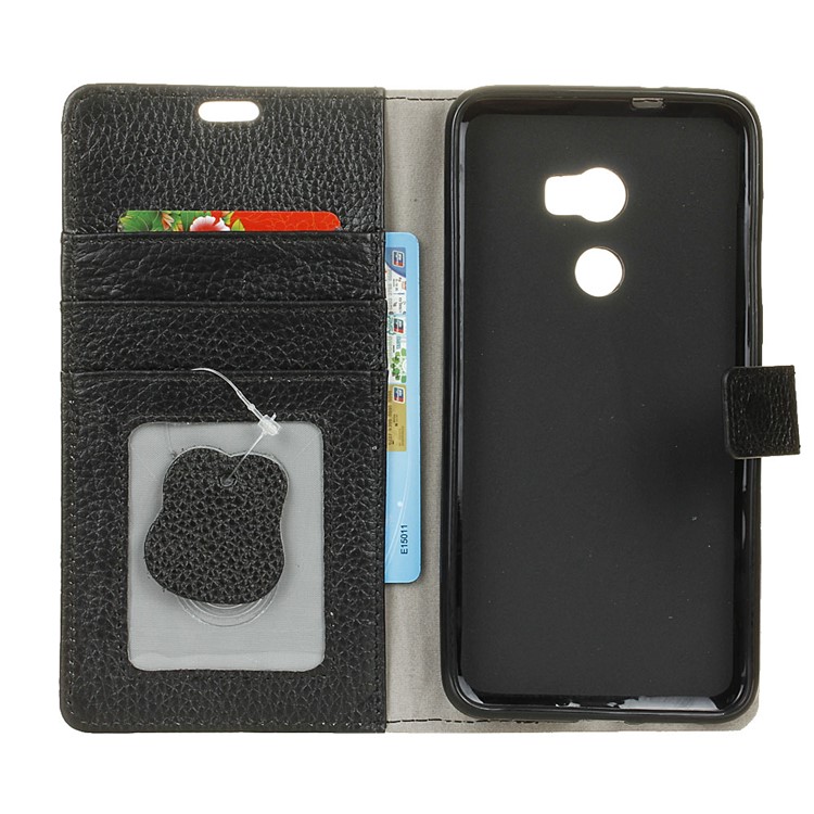 Litchi Texture Wallet Genuine Leather Stand Phone Case for Vodafone Smart 8 - Black-4
