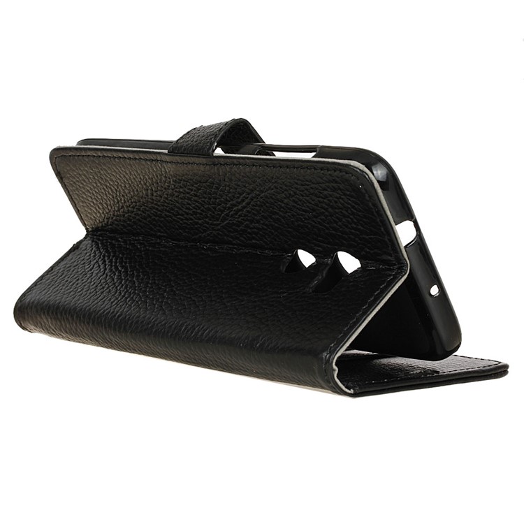 Litchi Texture Wallet Genuine Leather Stand Phone Case for Vodafone Smart 8 - Black-6