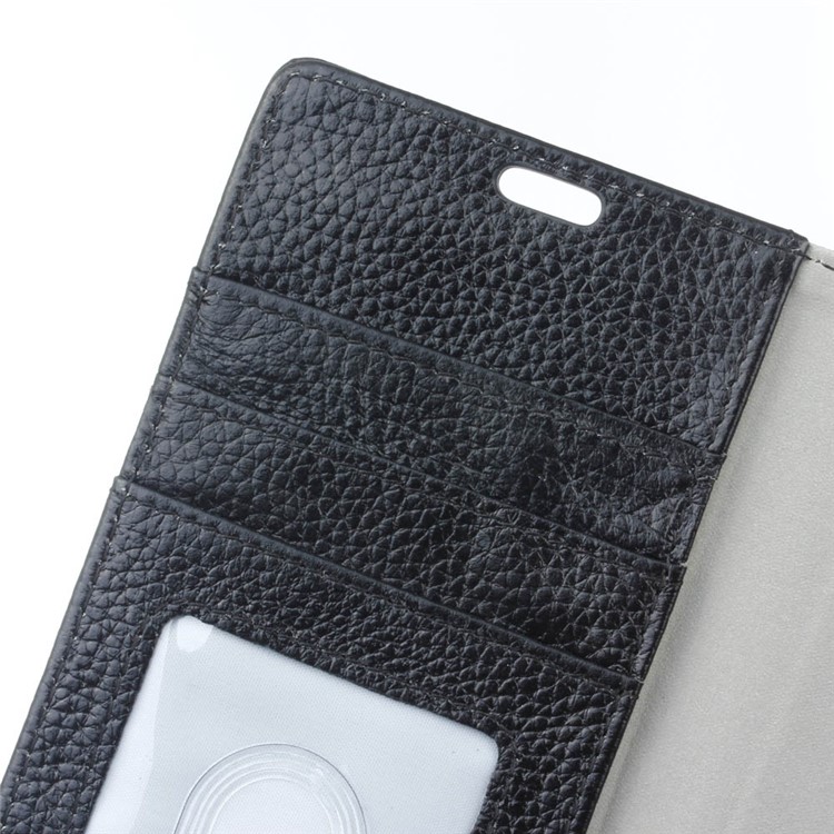 Litchi Texture Wallet Genuine Leather Stand Phone Case for Vodafone Smart 8 - Black-7