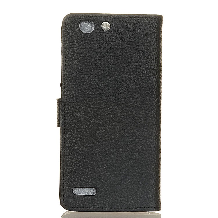 Litchi Grain Genuine Leather Wallet Stand Shell for Vodafone Smart E8 - Black-2