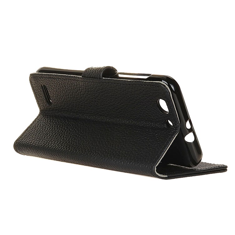 Litchi Grain Genuine Leather Wallet Stand Shell for Vodafone Smart E8 - Black-5