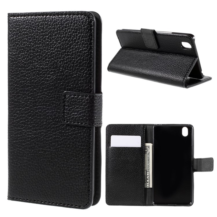 Bolsa de couro protetora para OnePlus X com suporte Litchi Textura - Preto-1