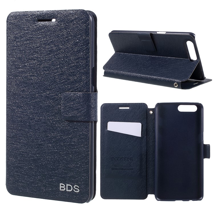 Silk Texture Card Slot Stand Leather Case for OnePlus 5 - Dark Blue-1