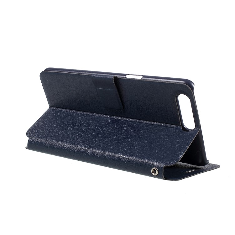 Silk Texture Card Slot Stand Leather Case for OnePlus 5 - Dark Blue-4