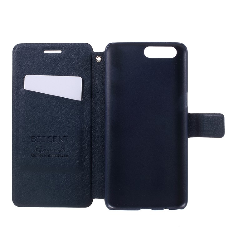 Silk Texture Card Slot Stand Leather Case for OnePlus 5 - Dark Blue-5